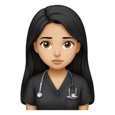 Latina girl with dark long hair and dark eyes and olive skin wearing black scubs and tired sticker