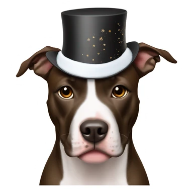 American Staffordshire Terrier dark brown in a New Year's hat sticker