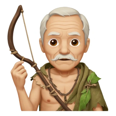 ancient old man, tattered leaf cloth, hold the slingshot sticker