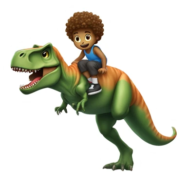 curly haired boy dunking on a T-rex sticker