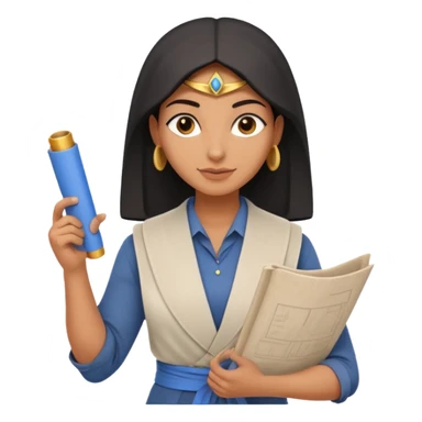 Emoji portrait of an Egyptian architect. Clean clothes, holding a blueprint scroll, confident expression. sticker
