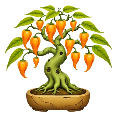 Very Large decorative alien gnarled bonsai aji charapita with fourty minuscule round orange-yellow wild peppers on it  sticker