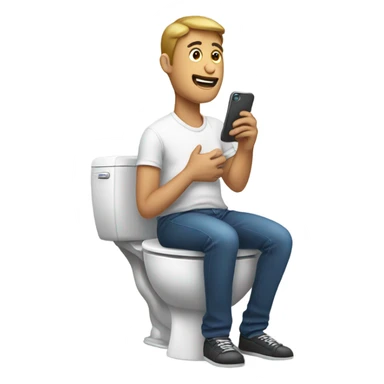 Man sitting on toilet with phone sticker