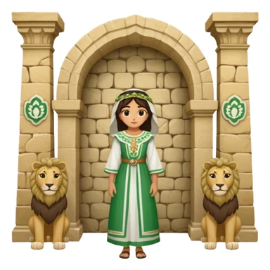 Andalousie drapeau 2 bande verte qui et une bande blanche au milieu avec une femme avec 1 lion de chaque coter d’elle sous un arc en pierre  sticker