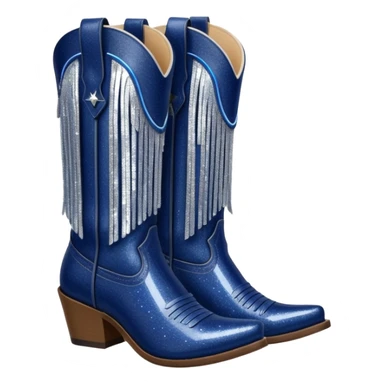 Realistic navy blue fashion cowgirl boots with sparkly shiny glitter fringe sticker