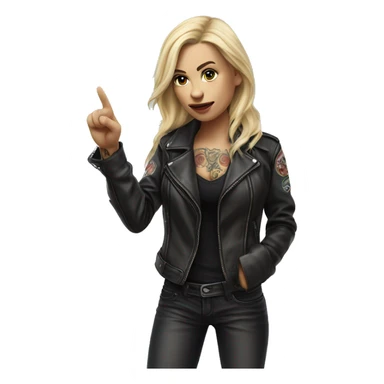 Blonde women with LONG HAIR, in Leather Jacket, Body Covered with Tattoos, POINTING YOU FORWARD with her HAND with INDEX FINGER, Hyper Realistic sticker