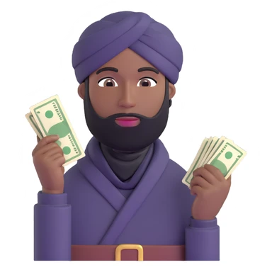 black robber holding cash, wearing a turban sticker