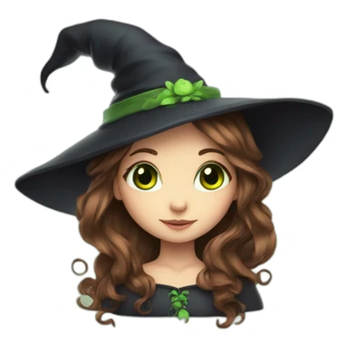 Cute Witch fairy with long brown hair and green eyes sticker