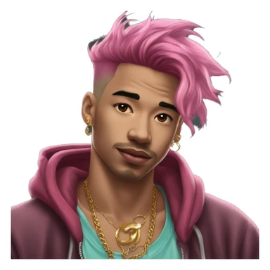 Vintage grunge patina intricate swirls golden sparkle tropical Deep pink maroon burgundy cyan dark hoodie man dyed hair and gold piercings nose piercing ear piercings ice cream  sticker