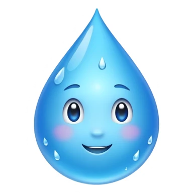 Emoji of a water droplet with a fresh, good-tasting feeling, clean and shiny, subtle sparkles or freshness lines, friendly and positive look. Simple emoji style, smooth shapes, bright blue color, transparent background. Suitable for messaging apps| sticker
