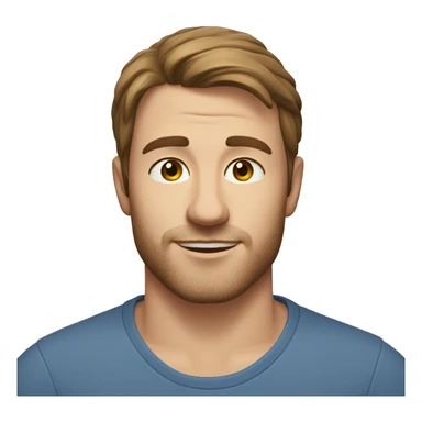 A head and shoulders shot of a 33 year old Caucasian man, with short brown hair, with stubble facial hair,   with blue eyes wearing a t-shirt. sticker