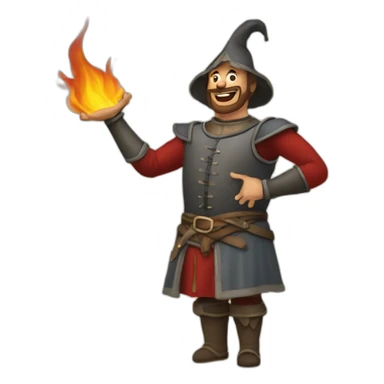 medieval fire eater acting for audience, torso, without the audience sticker