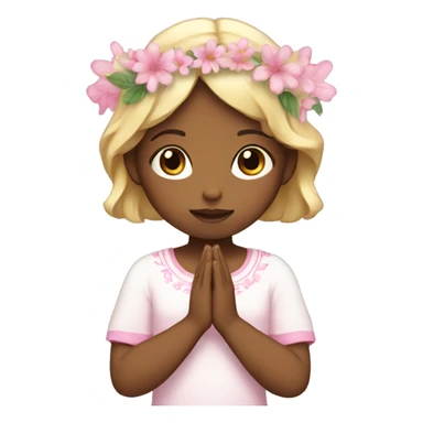 white with blonde hair praying girl with pink flora in hands and floral crown sticker