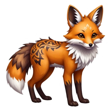 Epic Feral Rare Fantasy shiny cool fluffy Vernid-Trico-Fox-species-hybrid-animal by LiLaiRa, tribal-Art-tattoo-patterns , tufted ears, full body sticker