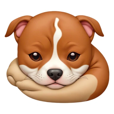 Meme-Worthy Cute Sleeping Red/Fawn Staffordshire Bull Terrier Portrait Emoji, Head resting peacefully with a contented smile, showcasing a delightfully compact build and a luxuriously soft red/fawn Fur with subtle white highlights, eyes shut in a serene nap, Simplified yet hilariously adorable features, highly detailed, glowing with a soft, drowsy light, high shine, relaxed and utterly lovable, stylized with an air of playful laziness, bright and heartwarming, soft glowing outline, capturing the essence of a comically sleepy guardian, so meme-worthy it feels like it could instantly become the next viral sensation of adorable slumber! sticker