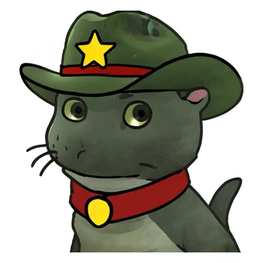 Grey kitten wearing a cowboy hat and boots sticker