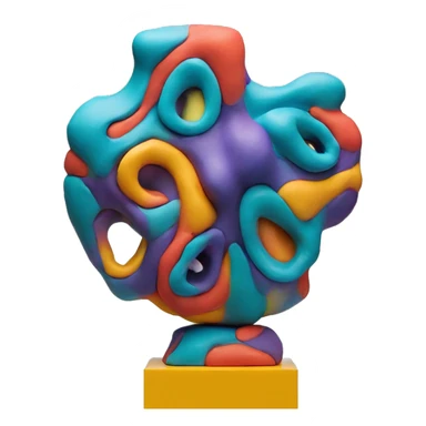 three colorful abstract sculpture realized with modeling clay sticker