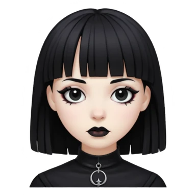 black goth with pale skin, dark makeup, black hair, with bangs sticker