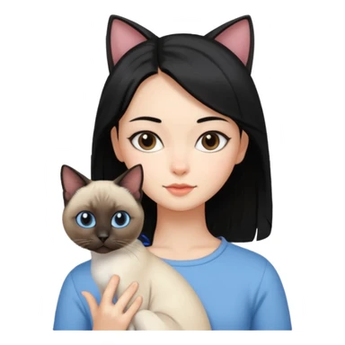 A girl with mid length black hair with siamese cat sticker