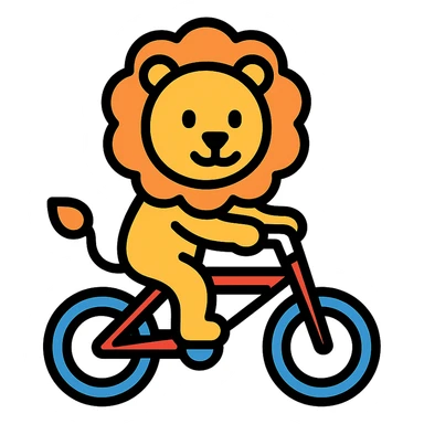lion riding a bicycle, colored icon sticker