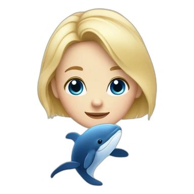 A whale as a staffed animal with a blonde girl with blue eyes and blond hair sticker