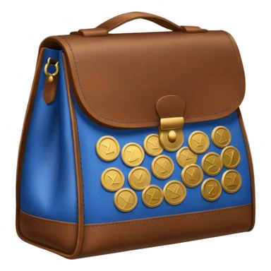 blue coins inside a brown leather bag  sticker