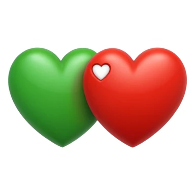 two hearts orbiting each other. one is red, the other is green sticker