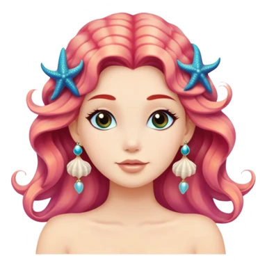 mermaid with seashells in hair, starfish earrings sticker