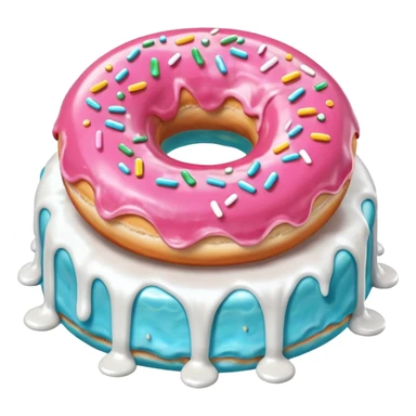 Pink donut with excessive amounts of white icing running down and through the hole of the donut, a waterfall of white icing. sticker