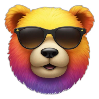 Rainbow colored teddy bear face wearing sunglasses sticker