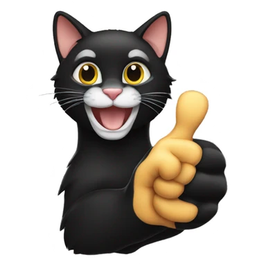 a black cat with thumbs up sticker
