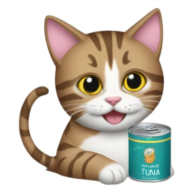 A tabby cat eating can of tuna sticker