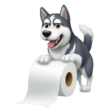 Fluffy Husky eating toilet paper  sticker