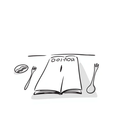 Closed cookbook with a fork and spoon symbol on the cover – collection of recipes sticker