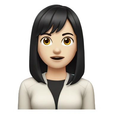 white girl with black hair and bangs outraged sticker