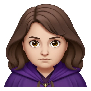 Alecto Carrow in harry potter, a woman fat, brown hair, tied hair, look evil, dark purple cloak sticker