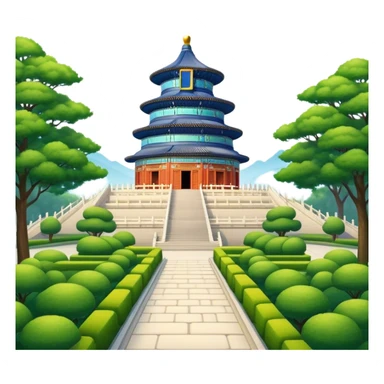 Cinematic Realistic Temple of Heaven Landmark Emoji, depicted with expansive historic architecture set in lush gardens rendered with lifelike detail and serene lighting. sticker