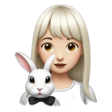 white rabbit with a little girl with black bangs sticker