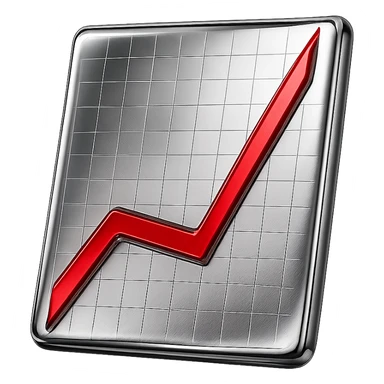 Make the white part of the chart chrome metallic with a shiny reflective surface. Keep the red line shiny and vibrant red. Keep the grid lines subtle and delicate. No background outside the chart area, transparent background outside the chart. sticker