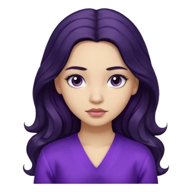  موهاش بلند و موج دار مشکی باشه و اینکه مژه هاش یکم بلند باشه دخترکی با تیپ بنفش و حالت متفکر sticker