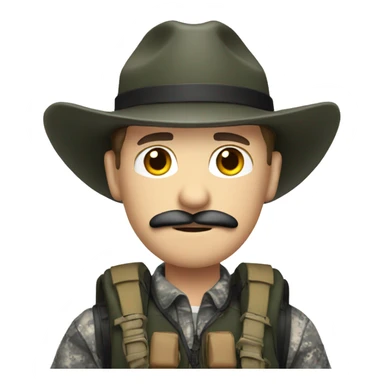 White guy with black mustache wearing hunting gear  sticker