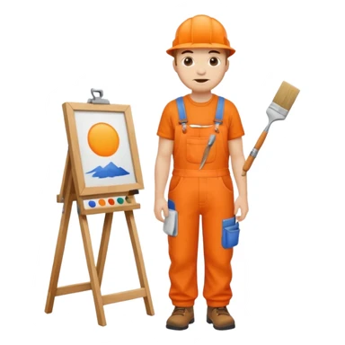 painter in orange overalls standing full body sticker