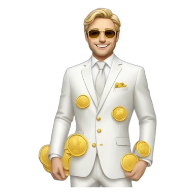 Posh-man-with-white-suit-holding-golden-coins sticker
