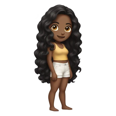 the back side of a brown women, with black hair, wavy long hair, beach outfit sticker
