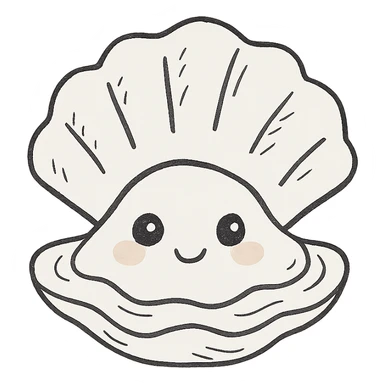 cute oyster, cream color, pink cheeks, doe eyes, greige shell, hand drawn style sticker