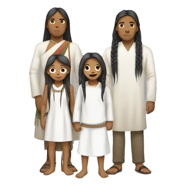 indigenous Kogui family with white clothing and long hair sticker