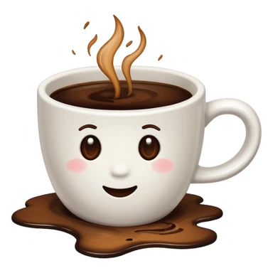 a white coffee cup with spilled, burnt-looking coffee sticker