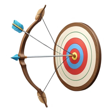 A bow with an arrow drawn back, aimed at a target with concentric rings. The background suggests a calm, outdoor archery range, emphasizing the precision, focus, and skill required in archery as a competitive sport. sticker