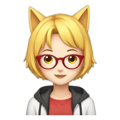 anime girl with short yellow hair, red glasses, cat ear, idol costume sticker