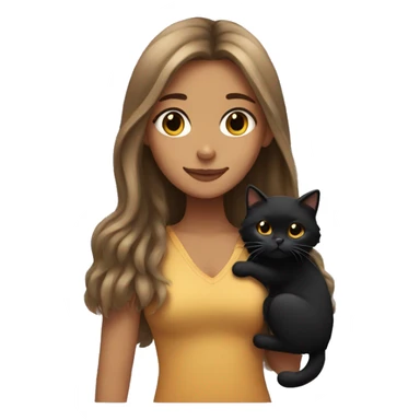 Tan girl with long hair holding a fluffy black cat sticker